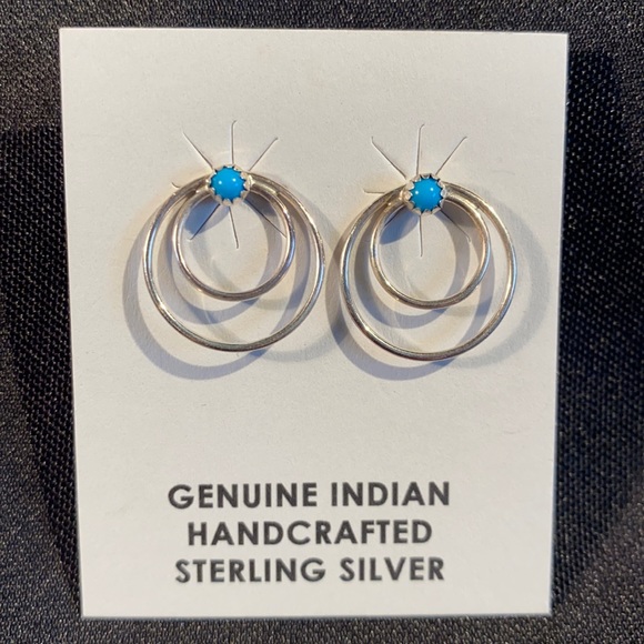 Native American Sterling Silver Turquoise Earrings - Picture 1 of 5